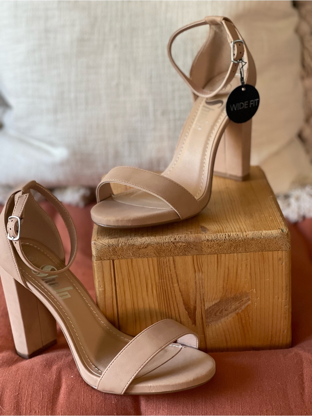 SHEIN Cuccoo Wide Fit Nude Block Heel Ankle Strap Sandals